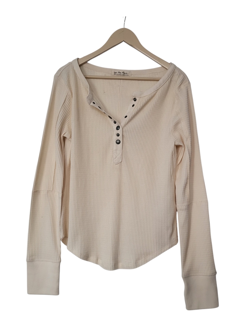 The Free People Cream Waffle Henley Long Sleeve Top Brand-New